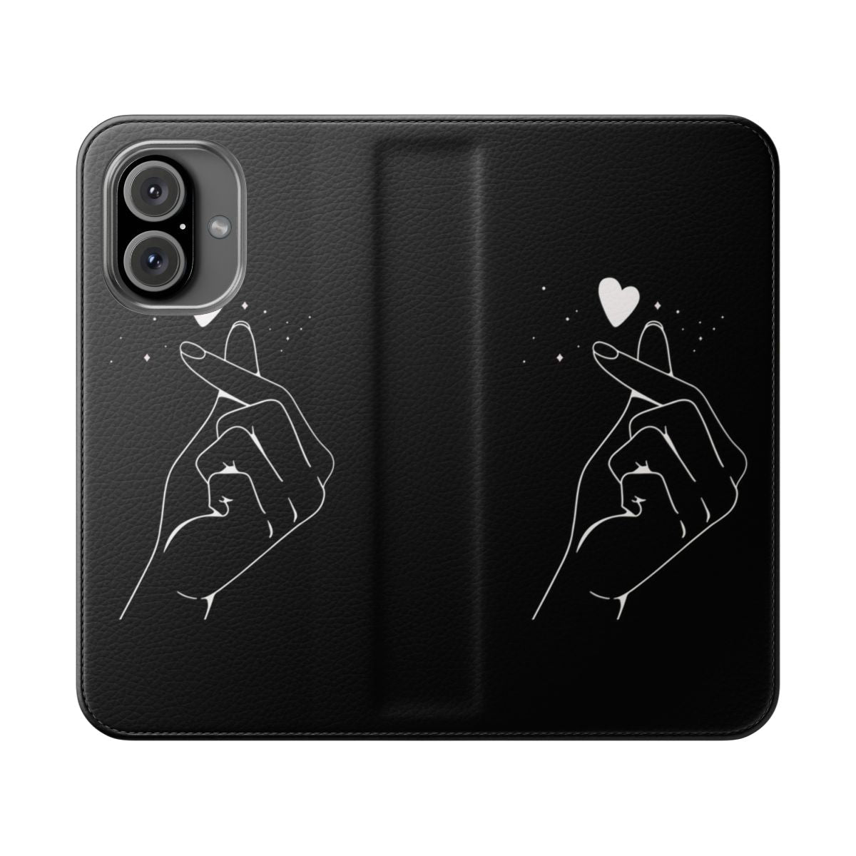 Finger Heart Flip Cover Phone Case in White and Black Colors