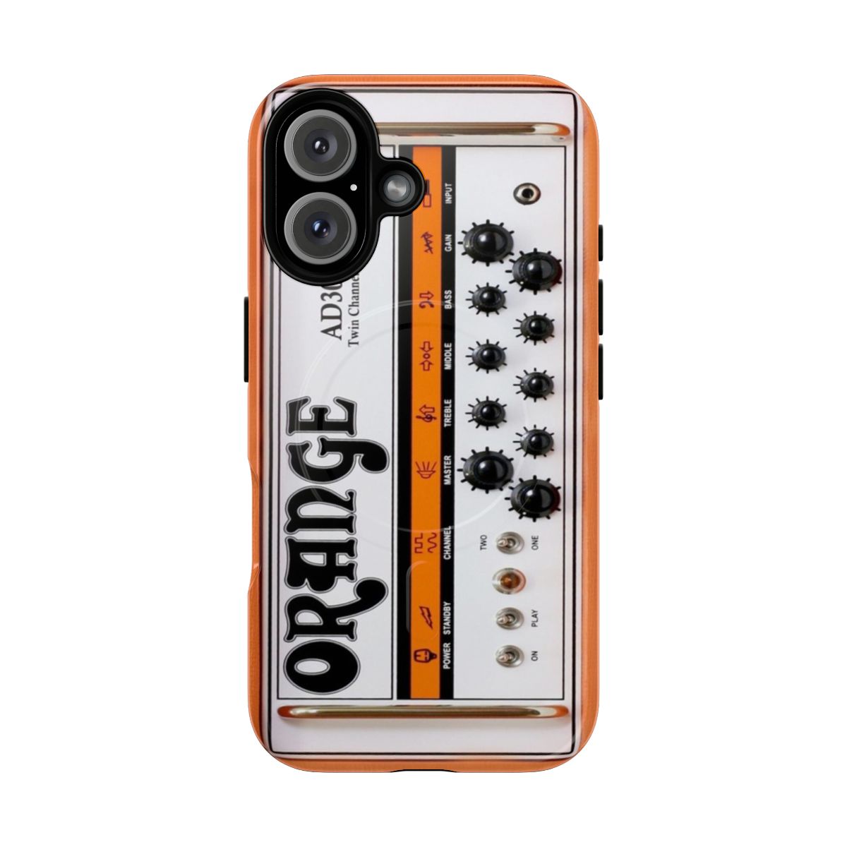 Vintage-style guitar amplifier phone case with a retro design