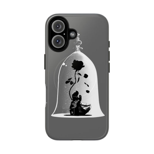 Magnetic tough phone case with original art of Beauty and the Beast dancing beneath a rose