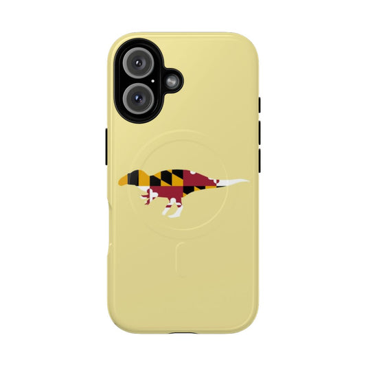 Acrocanthosaurus dinosaur-themed phone case with Maryland flag design