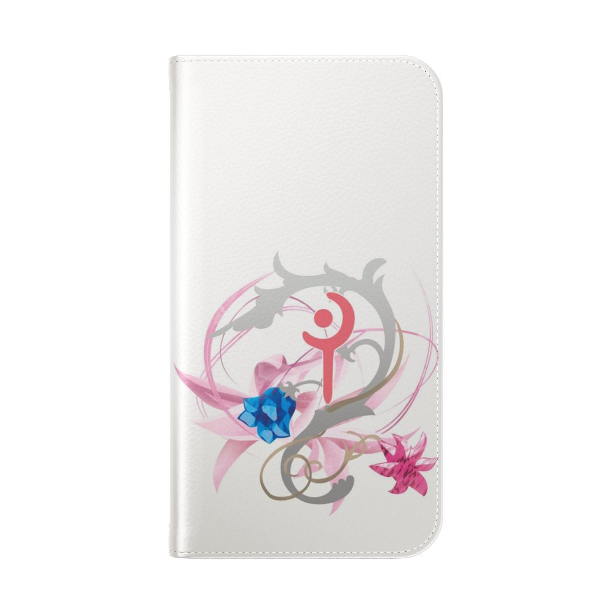 Flip cover phone case with a white mage-inspired design from the Final Fantasy XIV video game series. - Folded Back