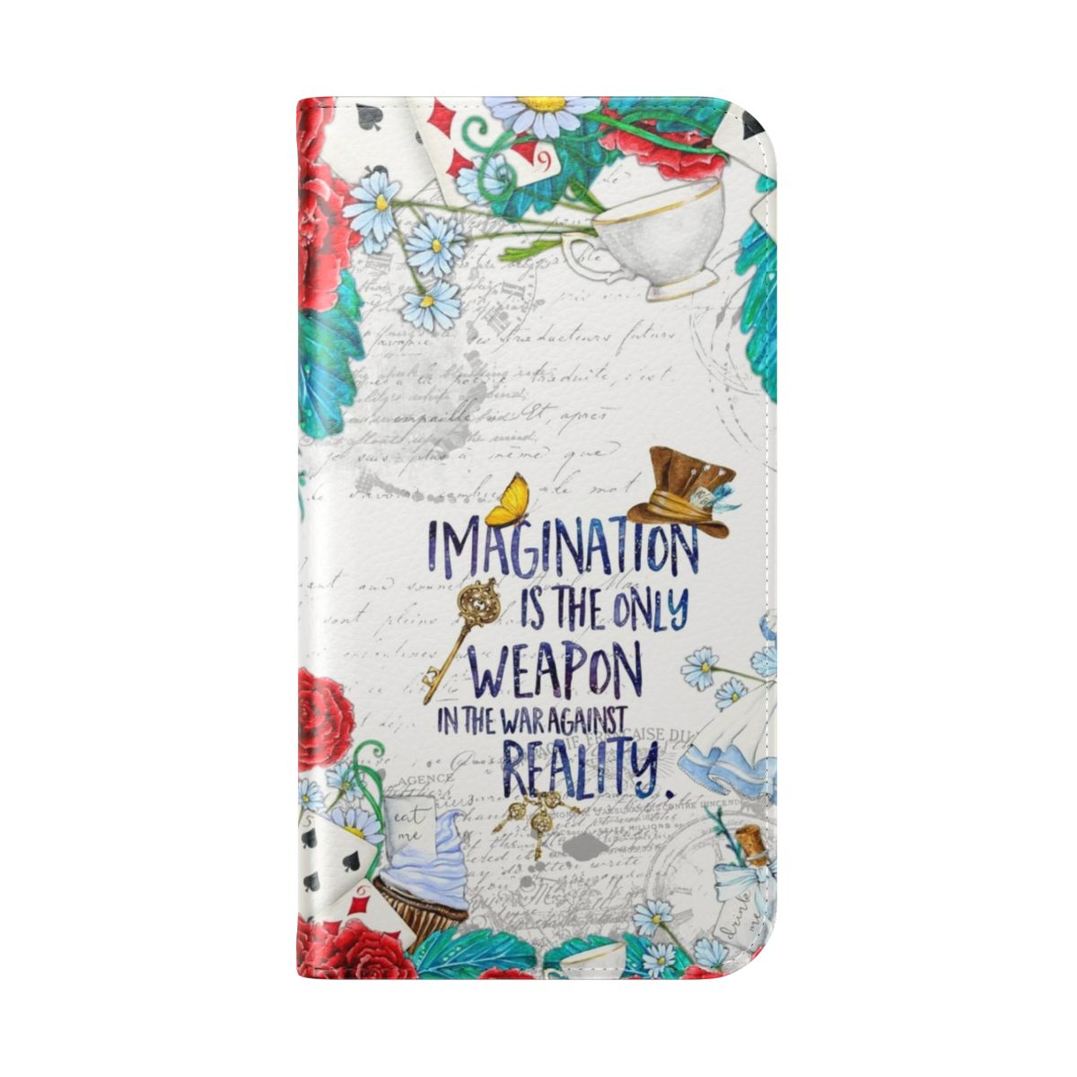 Flip cover phone case with Alice in Wonderland inspired design - Folded Back