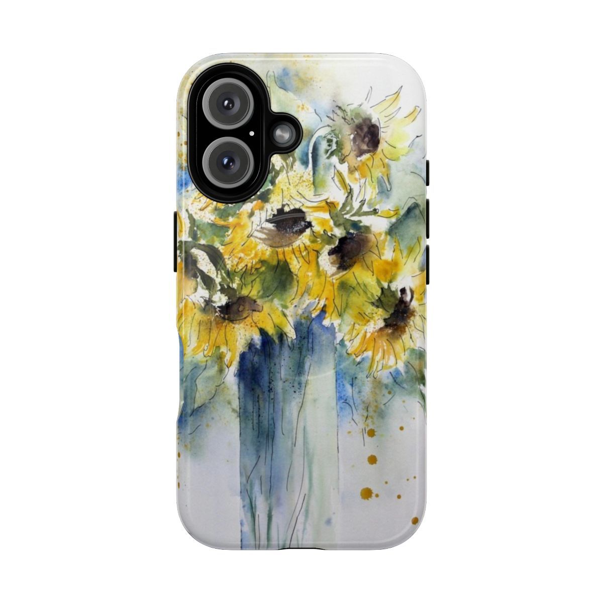 Watercolor sunflower floral art texture design on a protective phone case cover for iPhone and Samsung Galaxy