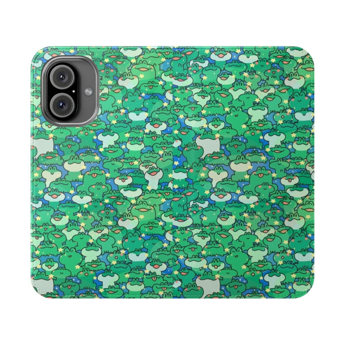 Colorful cartoon frog design on a protective phone case