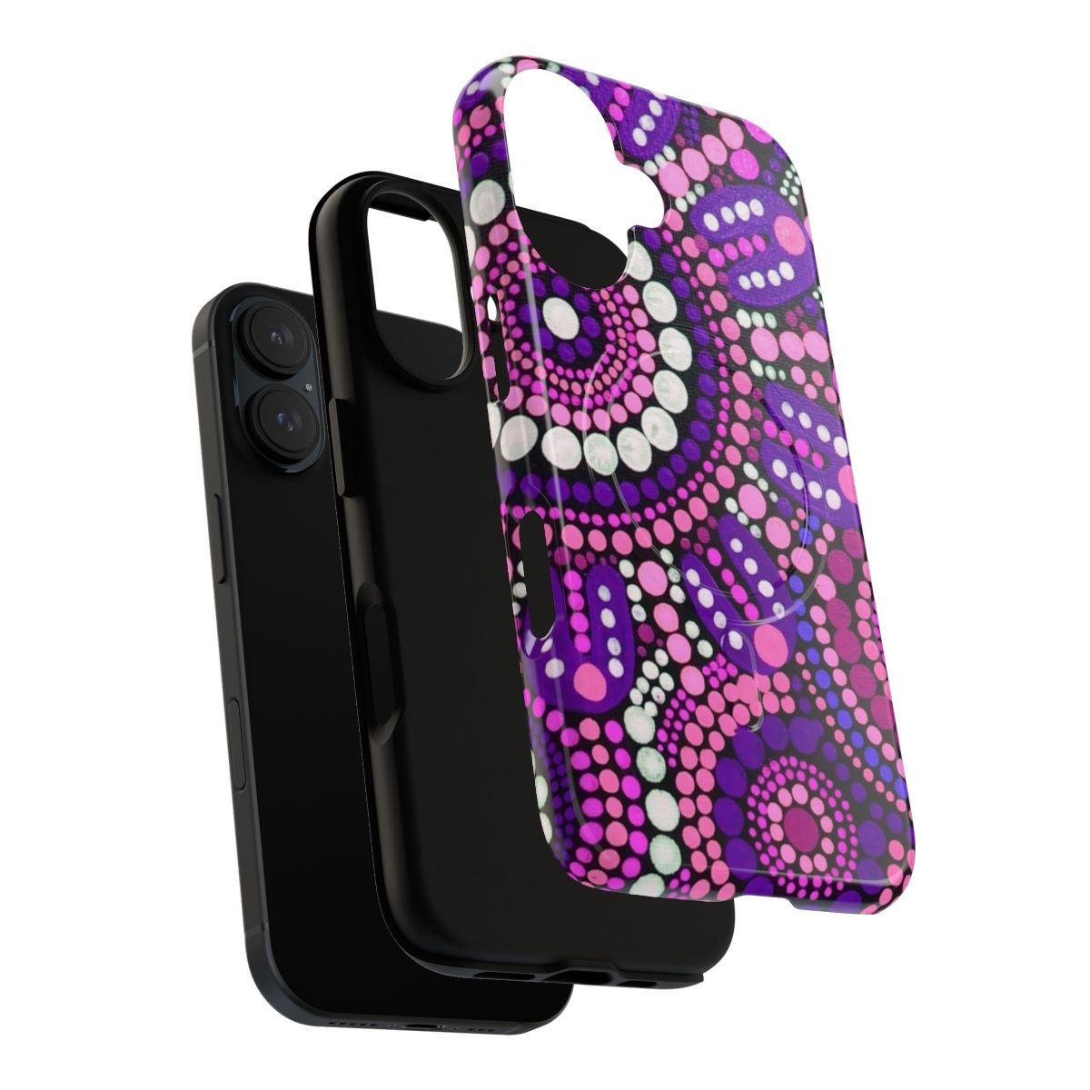 Colorful aboriginal art pattern phone case featuring a pink and white design - Layers