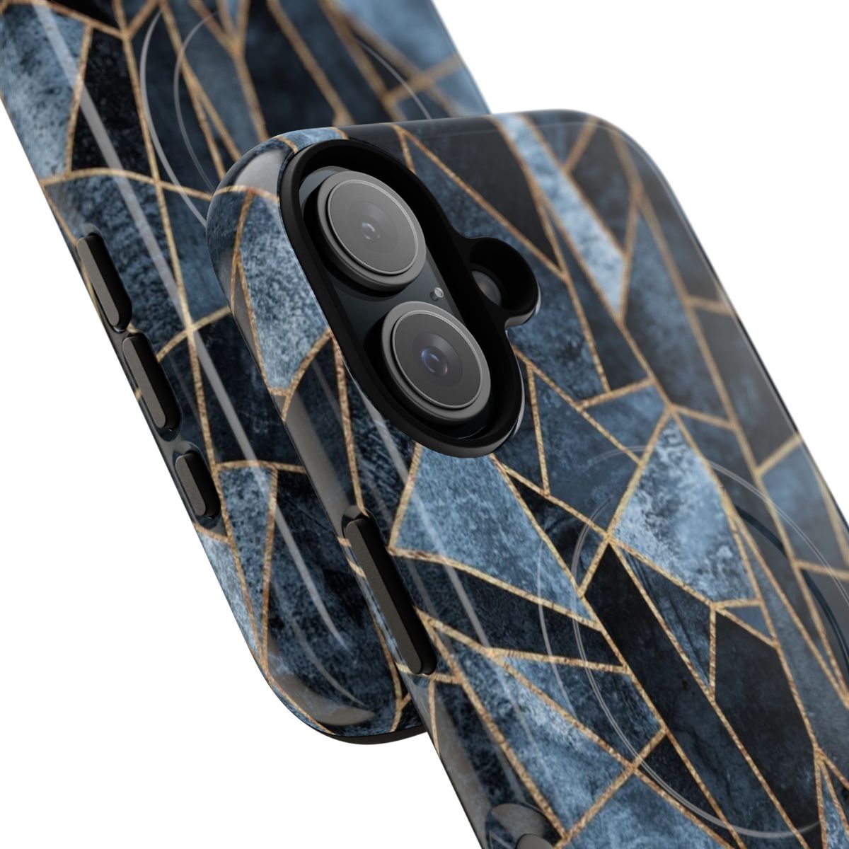 Shattered Soft Dark Blue Magnetic Phone Case with Geometric Design - Detail