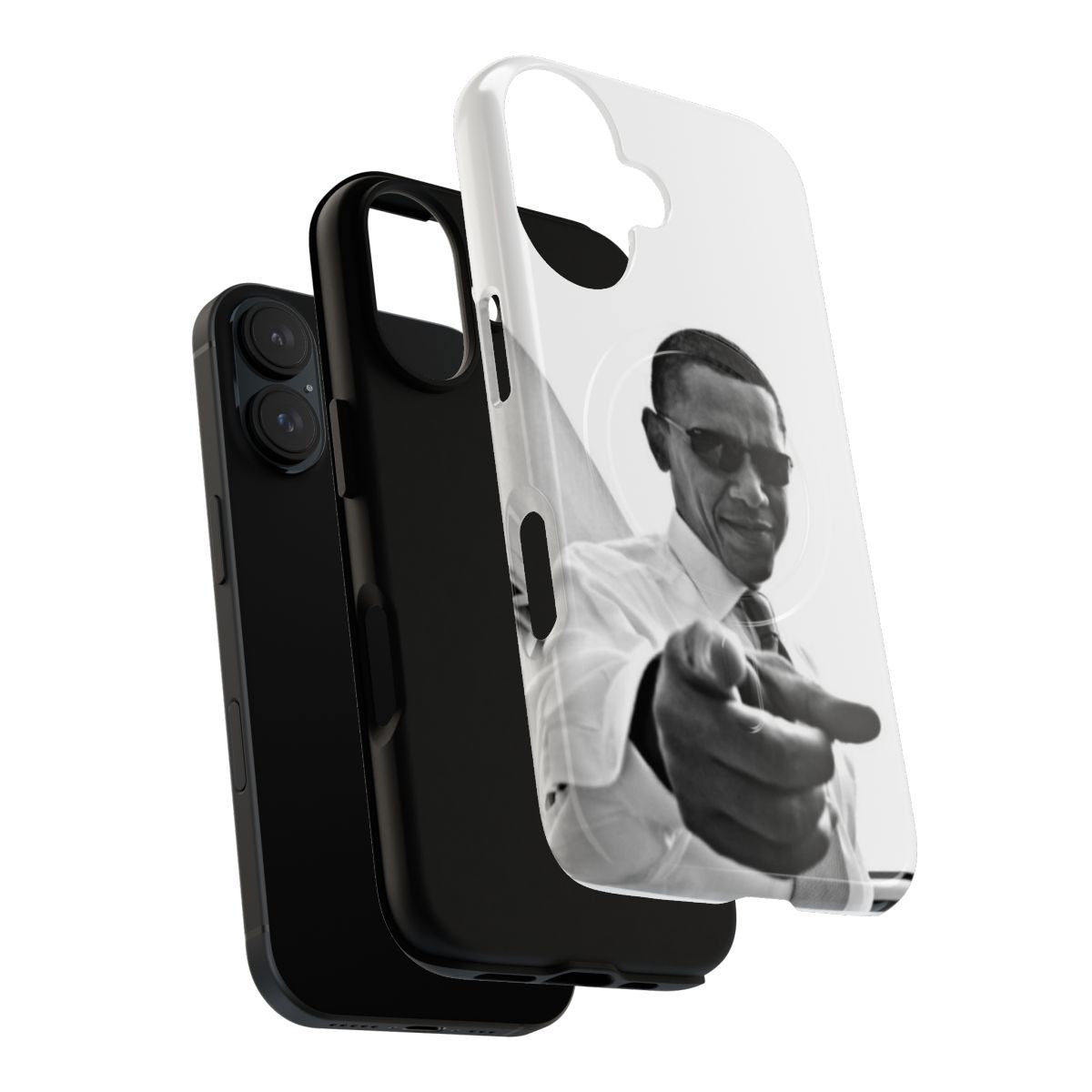 Colorful phone case with illustrations of Barack Obama, Donald Trump, and Hillary Clinton - Layers