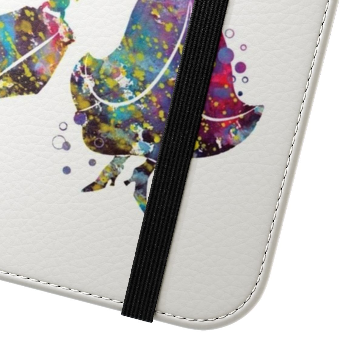 Watercolor Mary Poppins silhouette design on a pink and purple phone case - Close Up