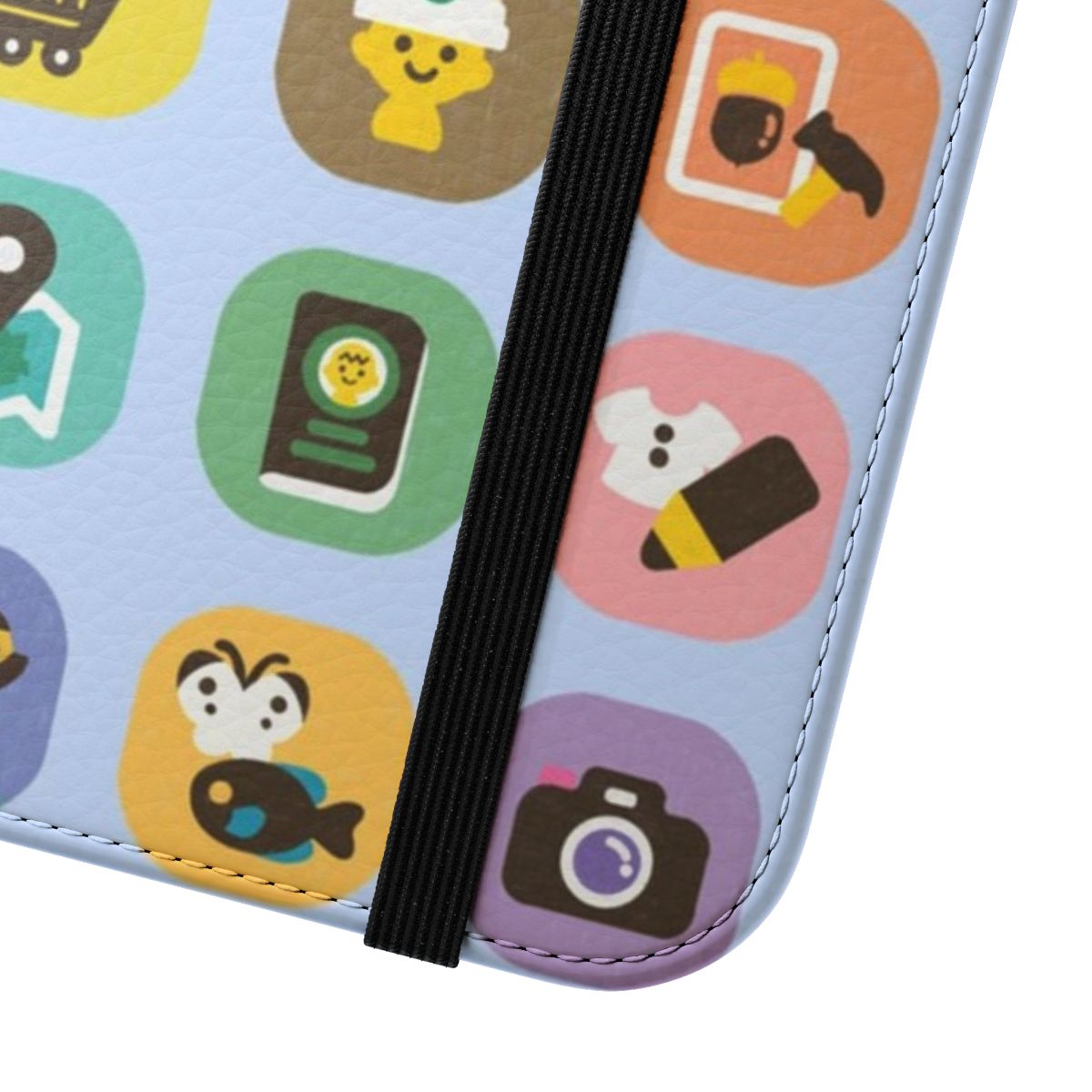 Colorful Animal Crossing-themed flip cover phone case - Close Up