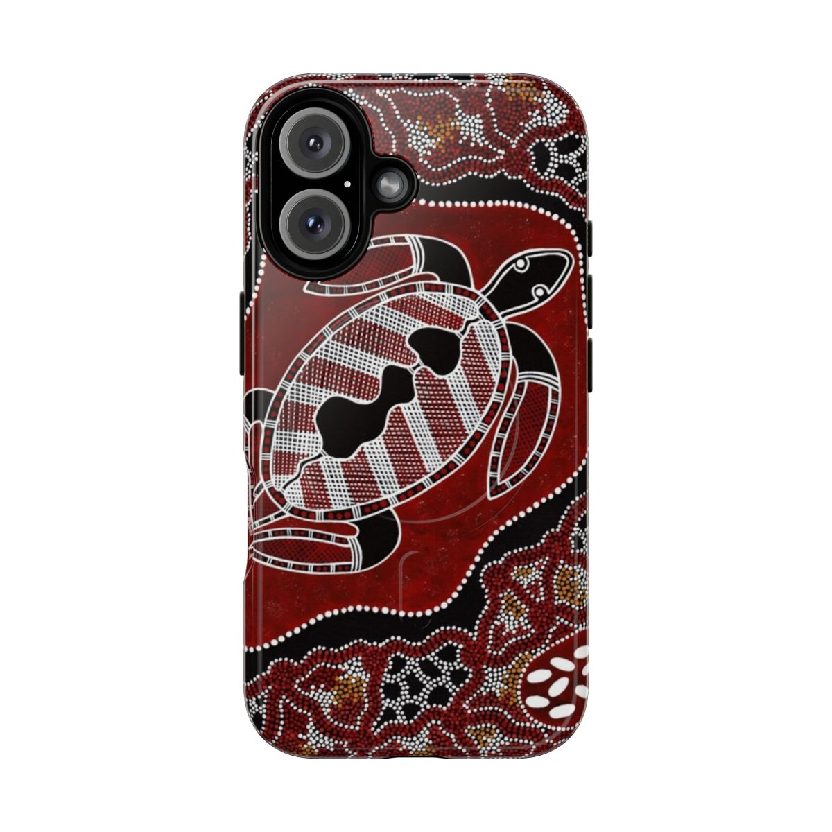 Magnetic phone case featuring authentic aboriginal-inspired turtle dreaming artwork