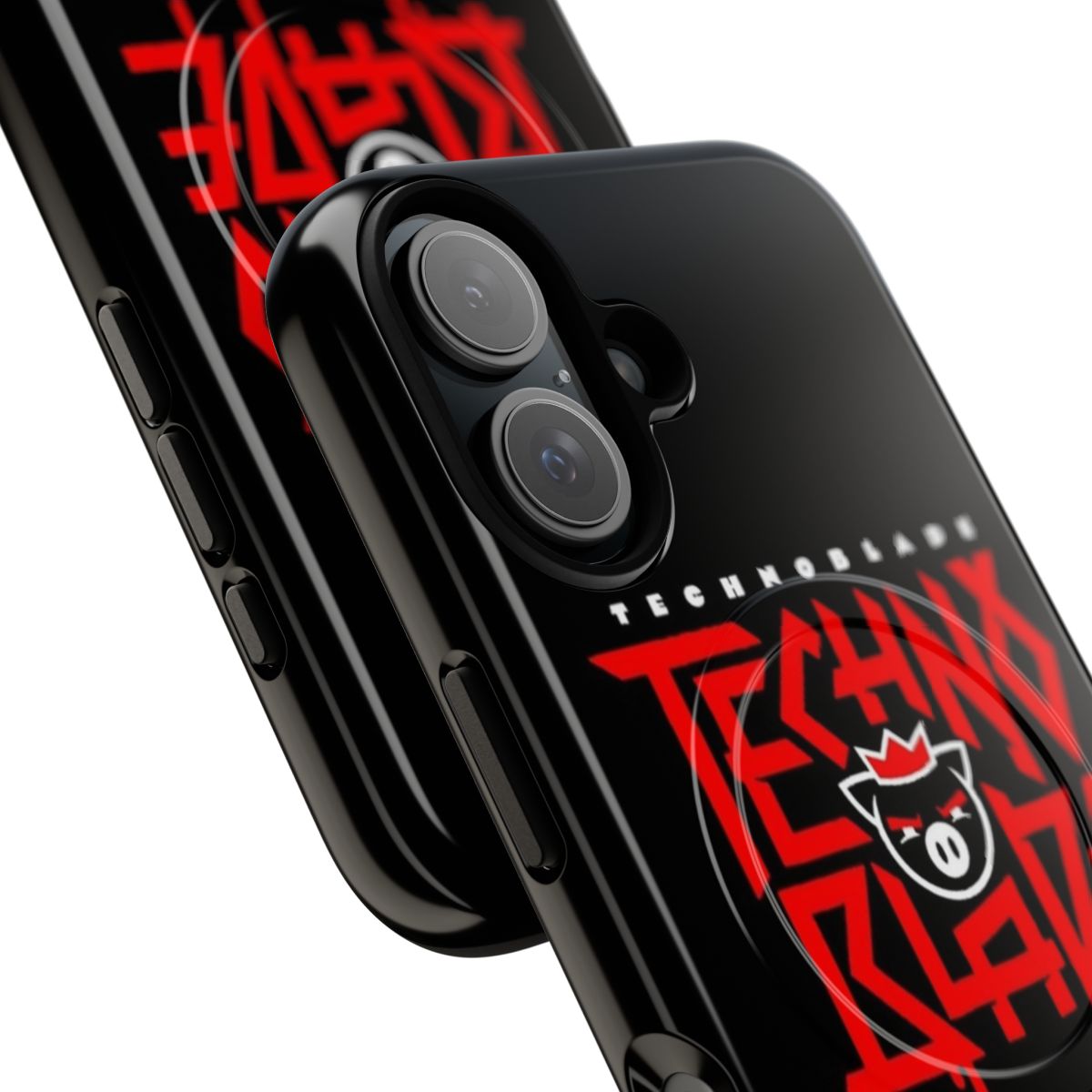 Technoblade-inspired magnetic tough phone case with red logo design - Detail