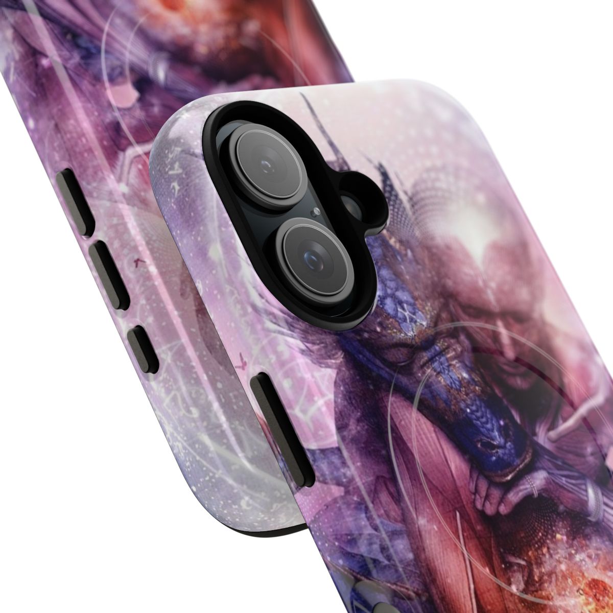 Intricate phone case design featuring cosmic, astrological, and metaphysical imagery - Detail