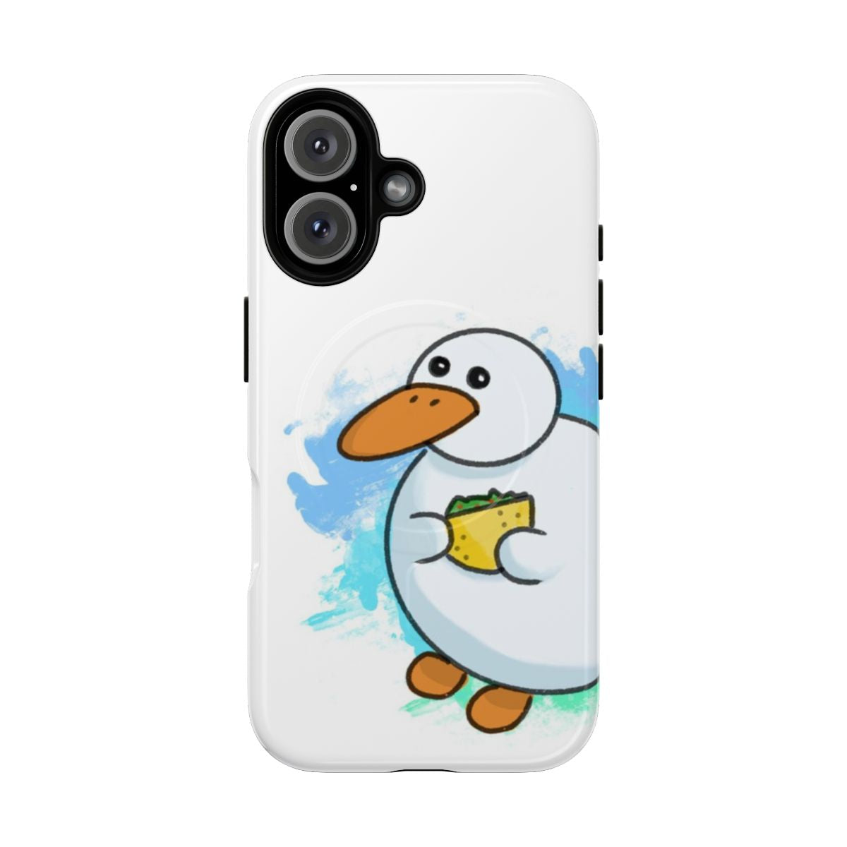 Magnetic tough phone case featuring a taco duck design