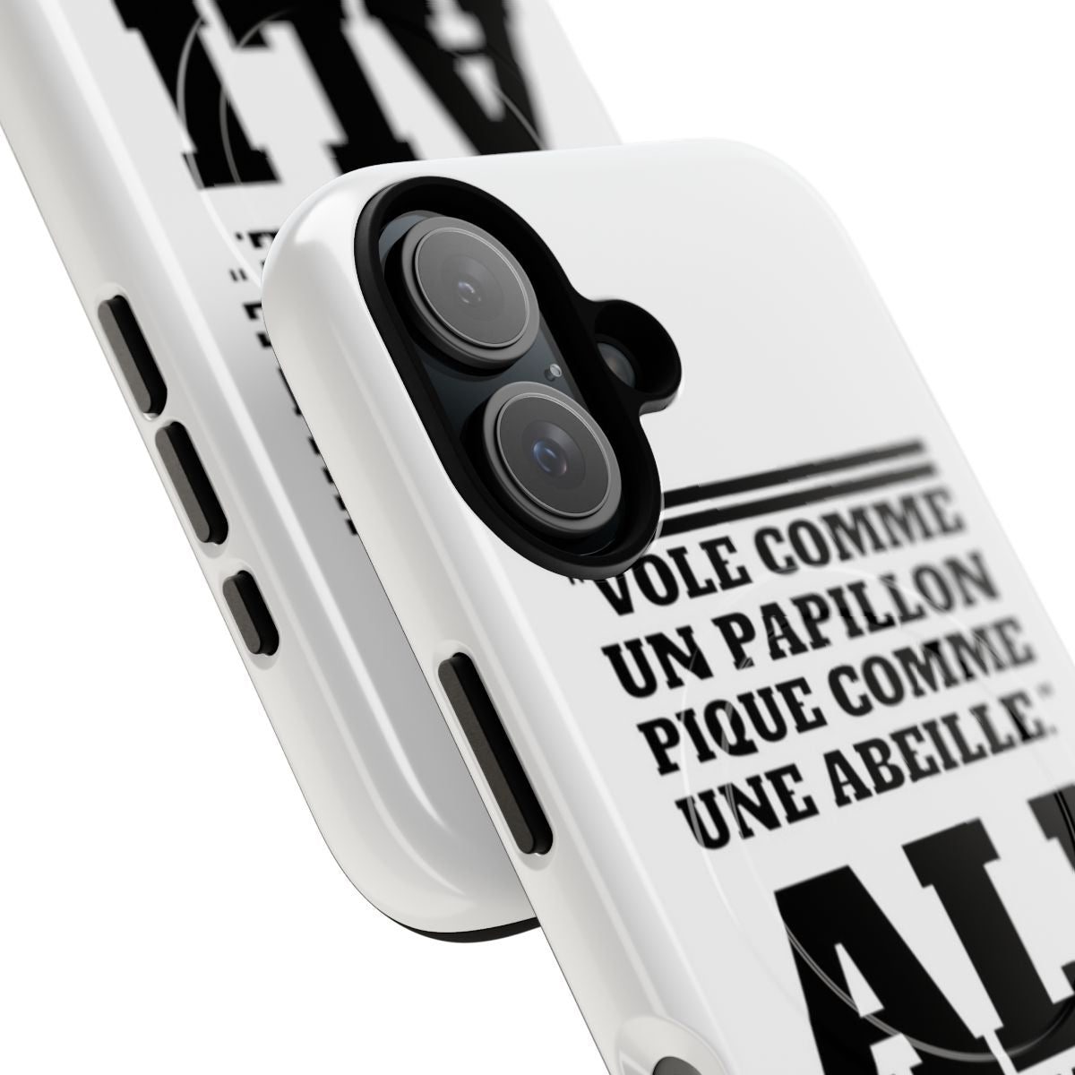 Phone case with an image of Muhammad Ali and a motivational quote - Detail