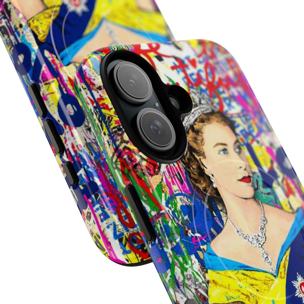 Artistic Graffiti-Inspired Queen Elizabeth II Magnetic Phone Case - Detail