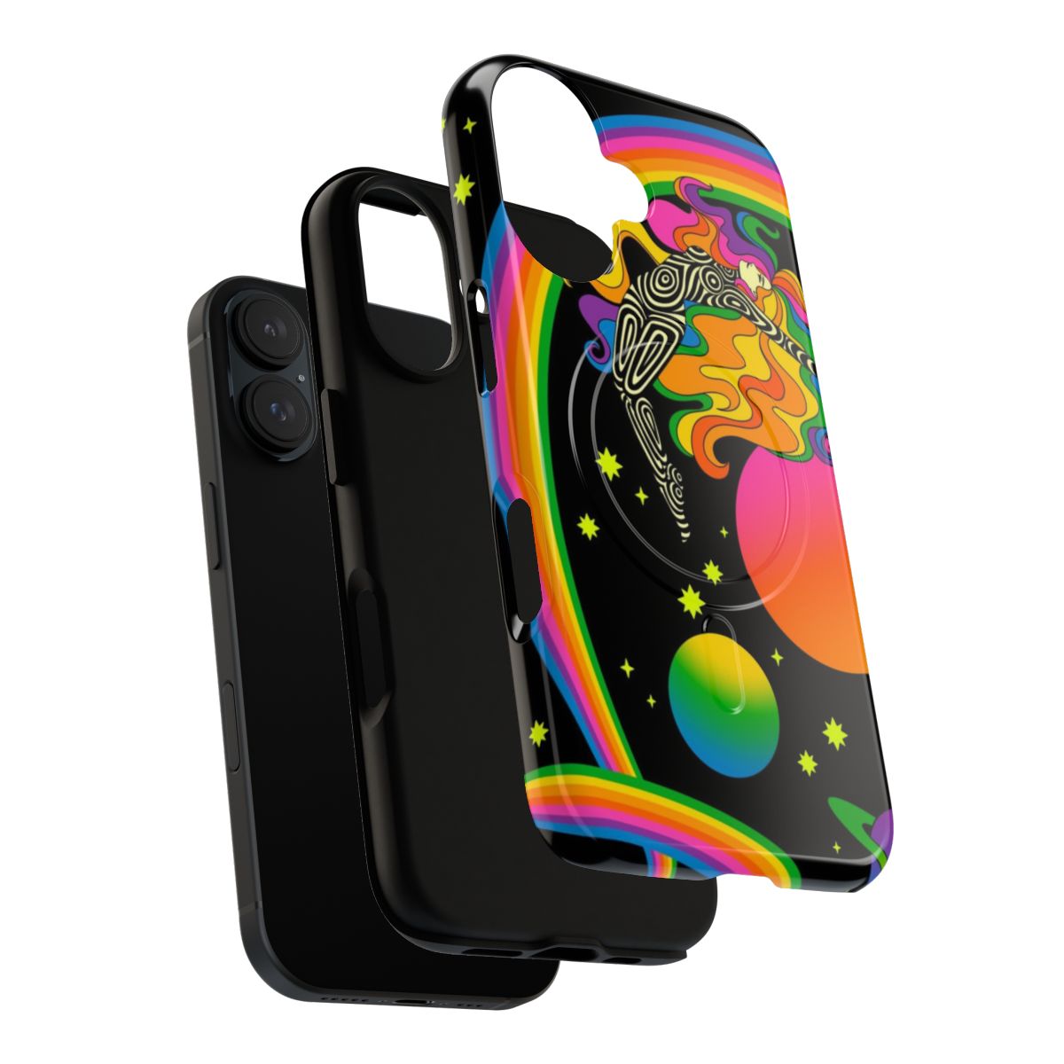 Colorful and psychedelic phone case with a cosmic, retro-futuristic design - Layers