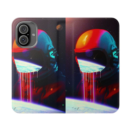 Cosmic and surreal phone case with space, planet, and celestial elements in a collage-style design.