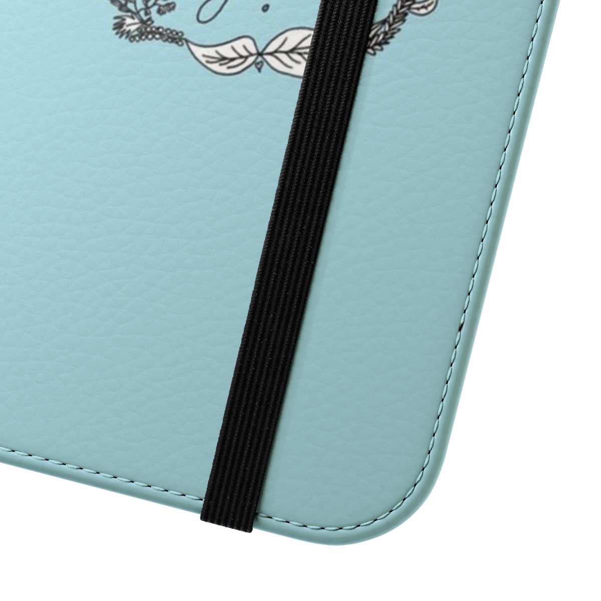 Black and white sketch-style floral phone case with Peter Pan-inspired design - Close Up