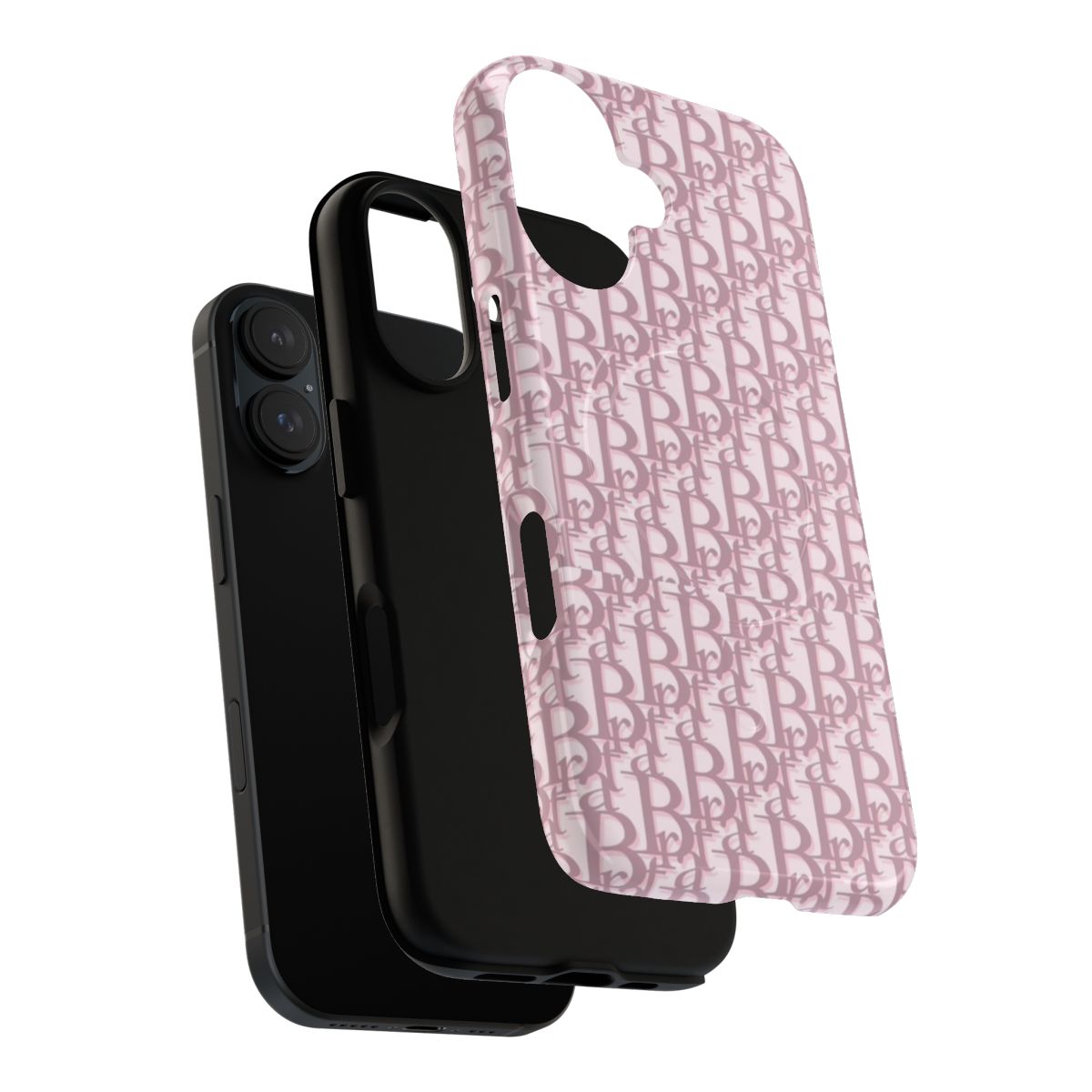 Pink and white monogram phone case with a Y2K-inspired design - Layers