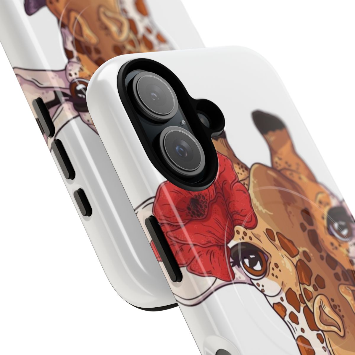 Cute giraffe with red poppy flower on a magnetic tough phone case - Detail