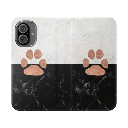 Marble-patterned phone case with paw print design, perfect for animal lovers