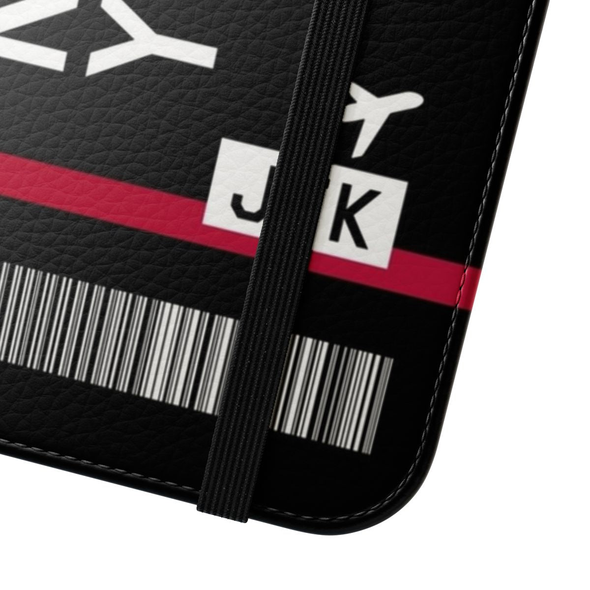 Black smartphone case with flight ticket and boarding pass design - Close Up