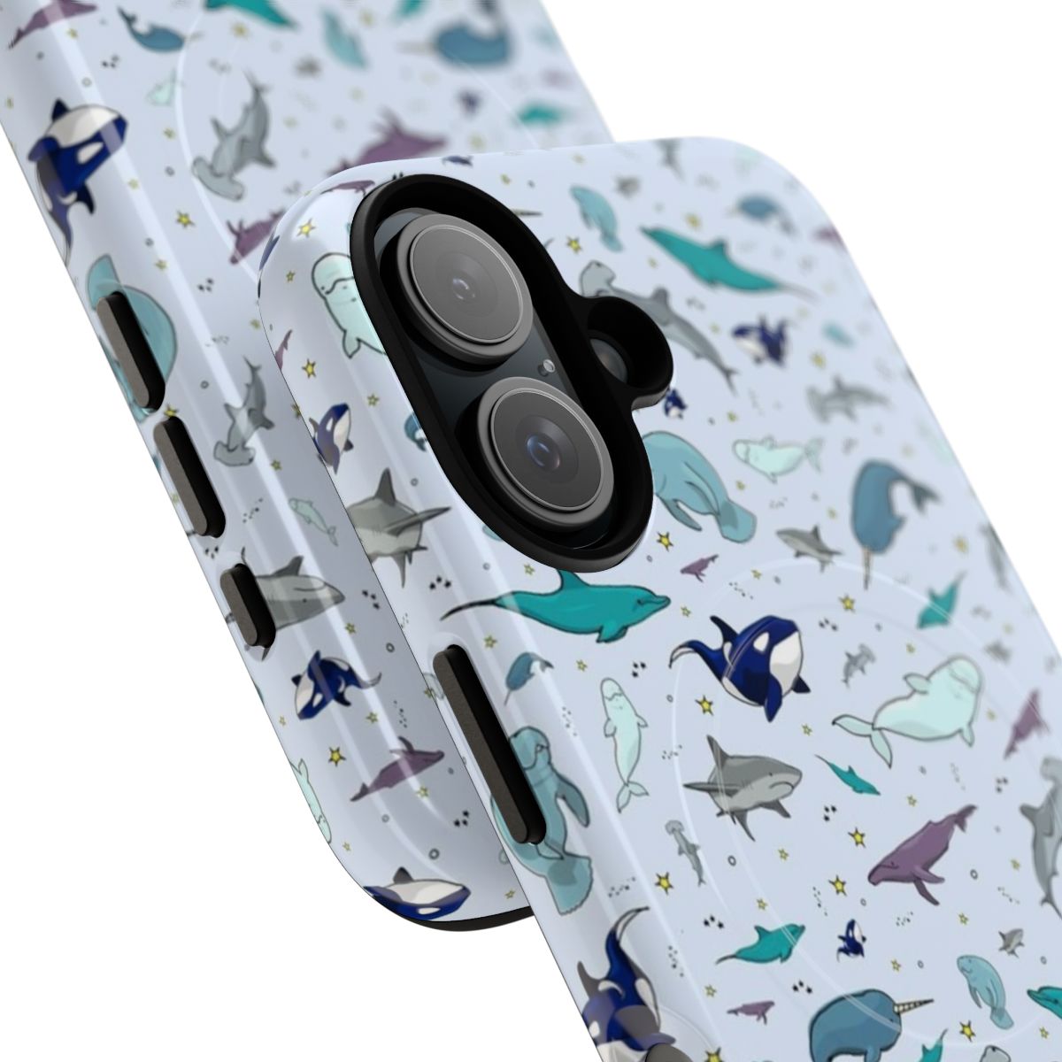 Magnetic tough phone case featuring a vibrant ocean-inspired design with whales, dolphins, and other marine life. - Detail