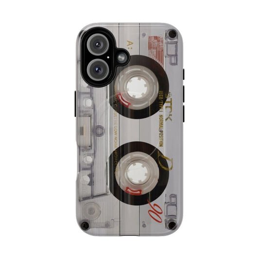 Transparent phone case with a vintage music cassette design