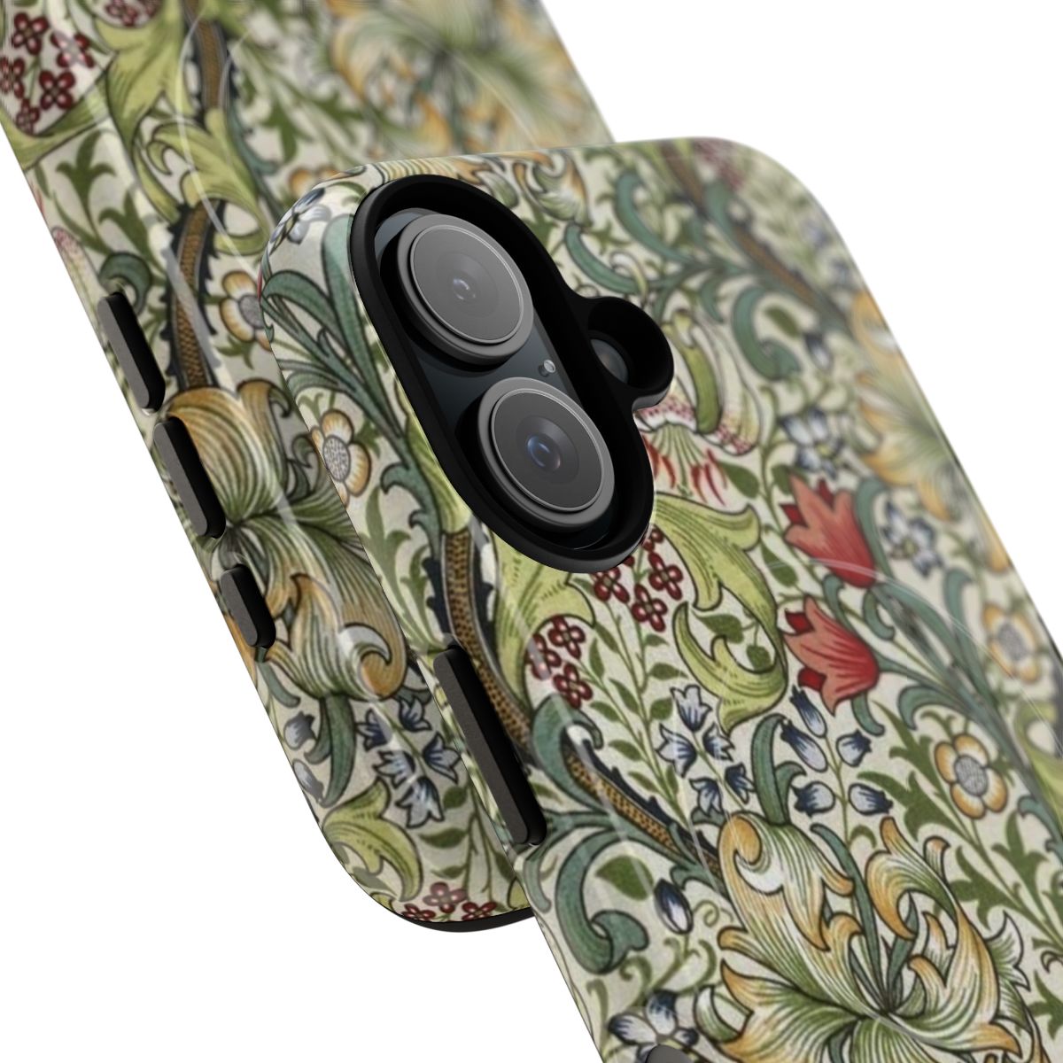 Vintage-inspired floral phone case design with honeysuckle motif, based on the art of William Morris. - Detail