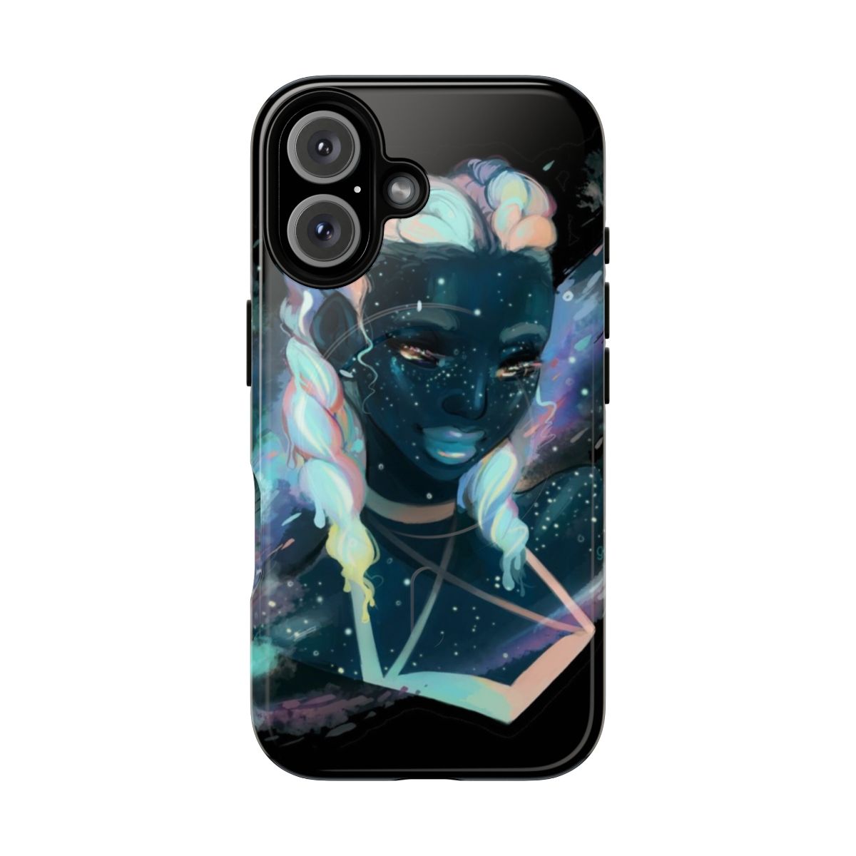 Magnetic phone case featuring an artistic depiction of the Milky Way galaxy