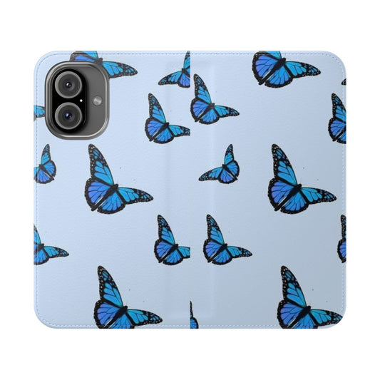 Light blue phone case with a vibrant monarch butterfly design