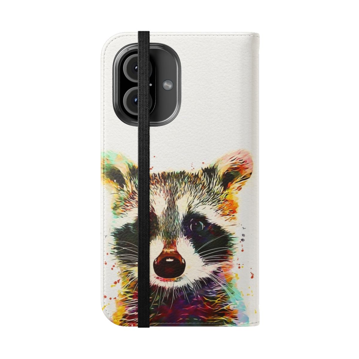 Watercolor illustration of a cute baby raccoon on a phone case cover - Folded Front