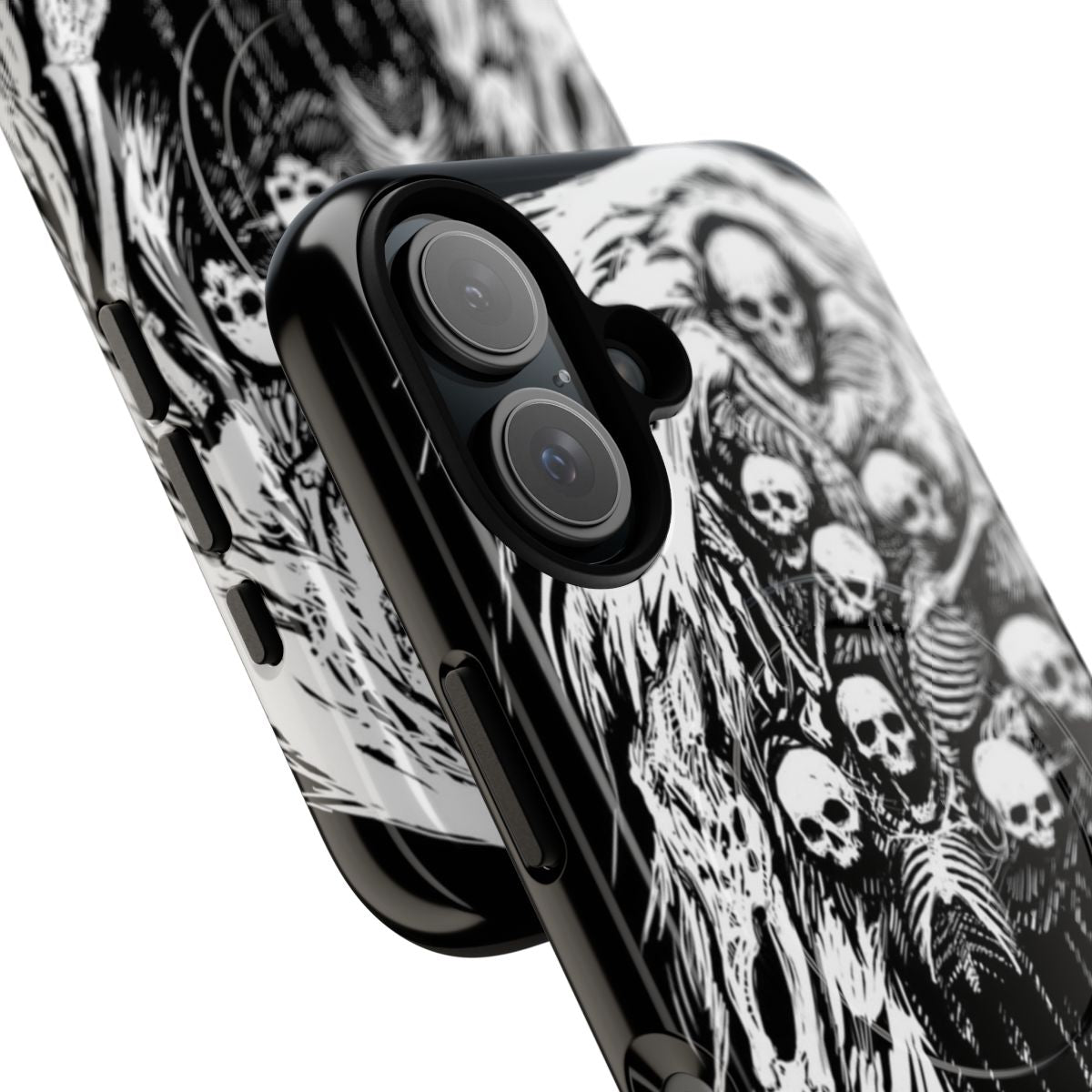 Dark Souls-inspired phone case featuring the Gravelord Nito and spooky skeleton designs - Detail