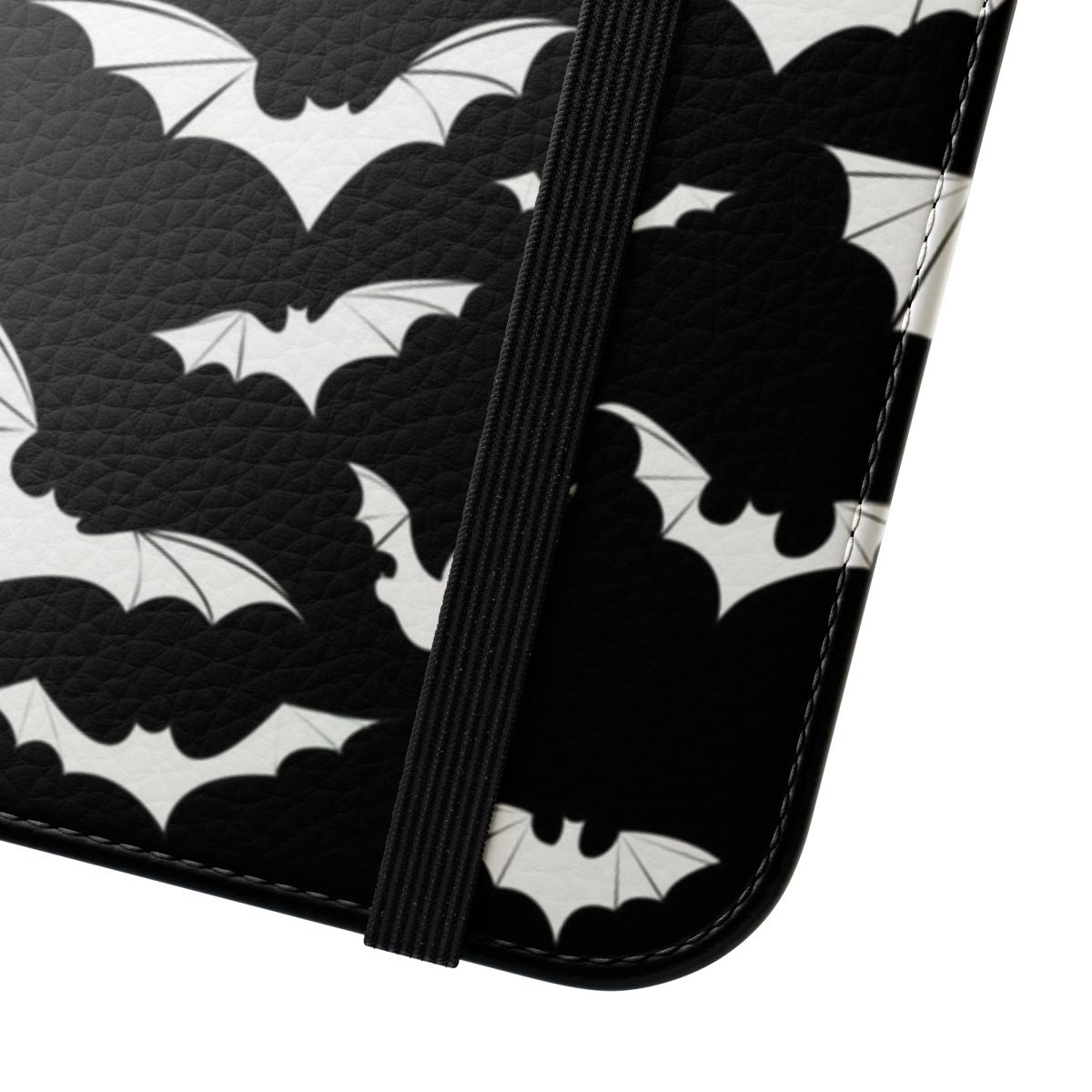 A flip phone case featuring a bat design, perfect for Halloween and gothic fashion. - Close Up