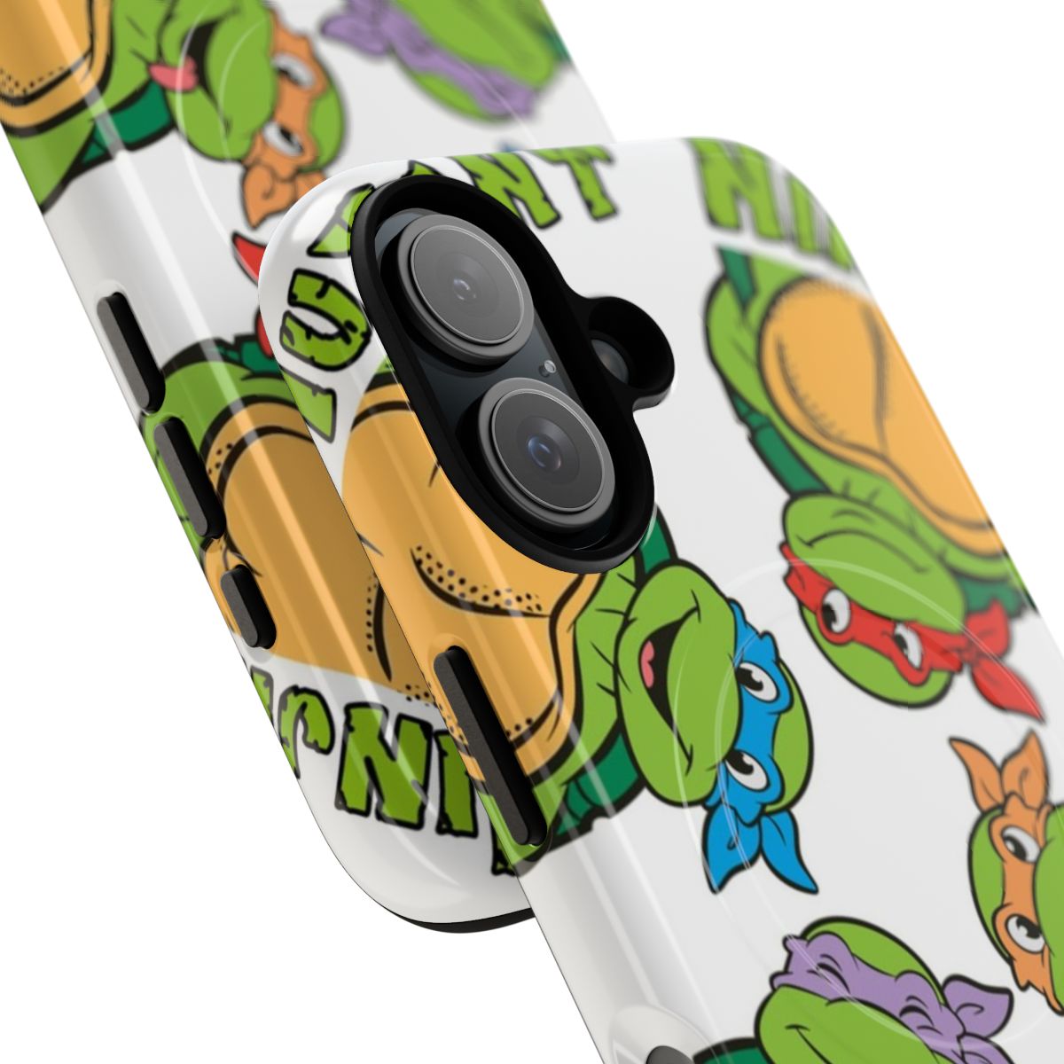 Teenage Mutant Ninja Turtles inspired phone case with colorful cartoon turtles - Detail