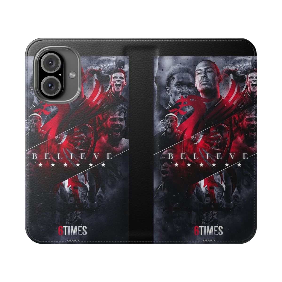 Protective phone case featuring the Liverpool FC "6 times" slogan and players