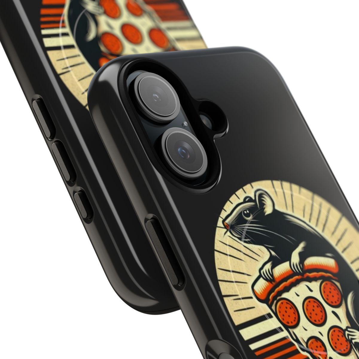 Retro cartoon rat with pepperoni pizza phone case - Detail