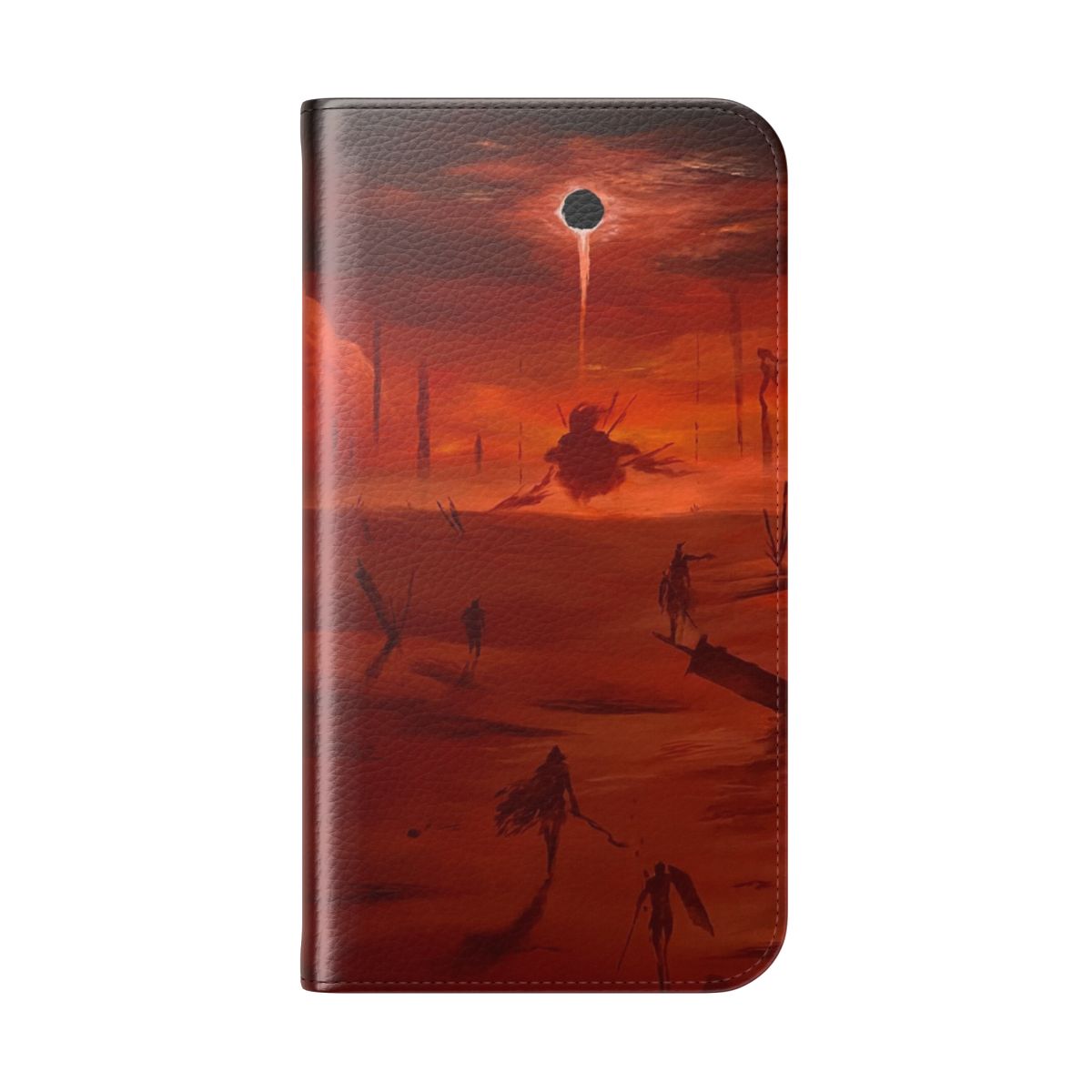 A vibrant, battle-themed phone case inspired by FromSoftware's Souls-like video games. - Folded Back