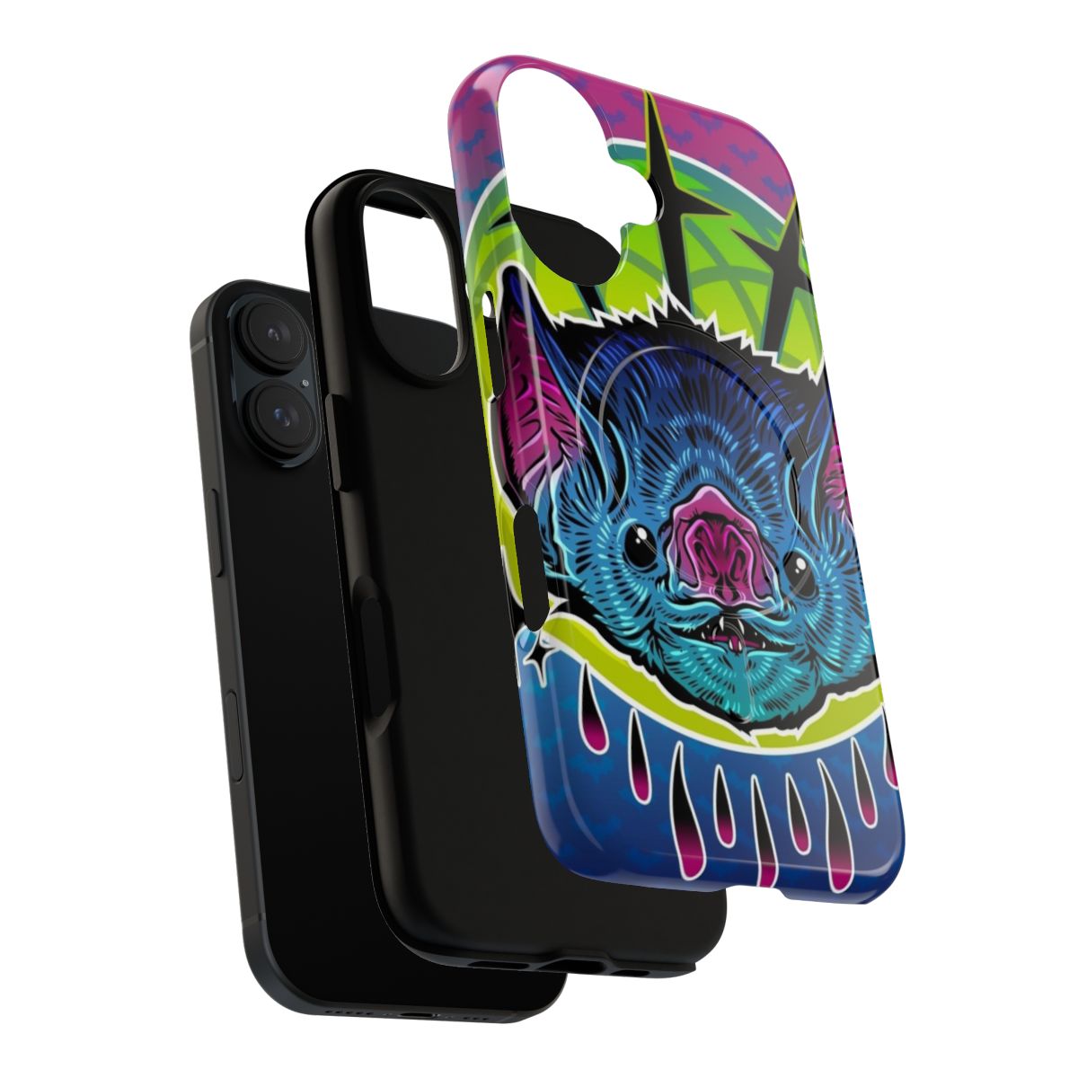 Neon bat phone case with a vibrant, colorful vector design - Layers