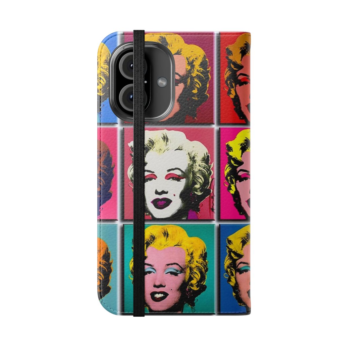 Abstract pop art style image of Marilyn Monroe on a protective flip phone case - Folded Front