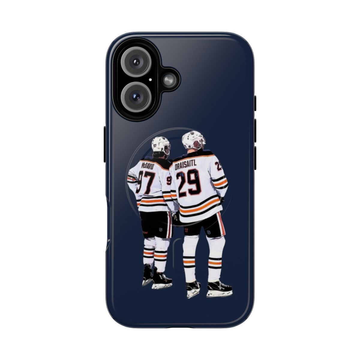 Magnetic tough phone case with Edmonton Oilers hockey team colors and logo