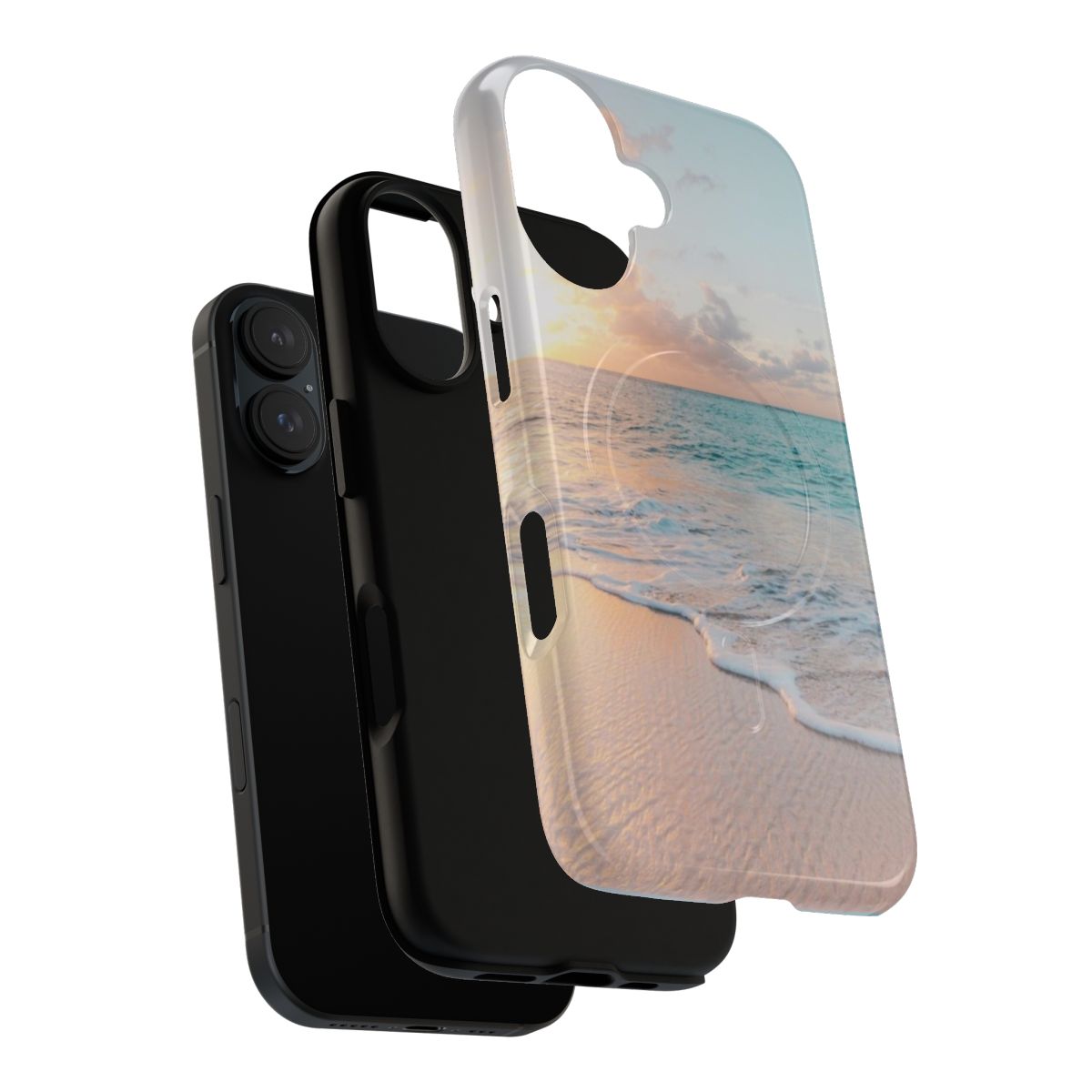 Tropical ocean sunset scene on a clear tough magnetic phone case - Layers