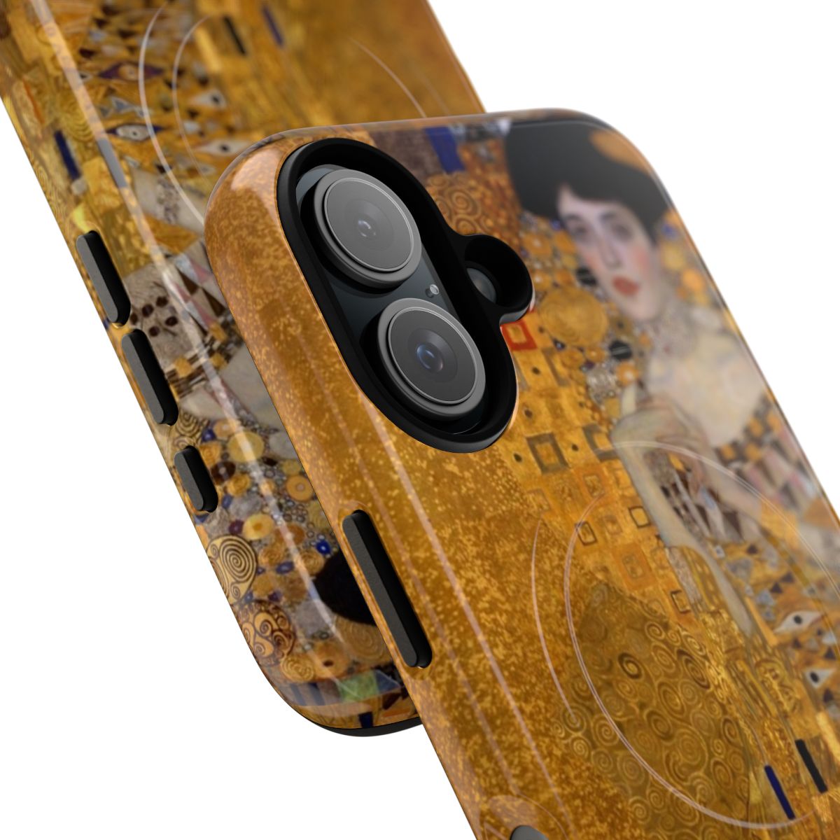 Magnetic phone case featuring Gustav Klimt's iconic painting "The Kiss" and "Lady in Gold" design. - Detail