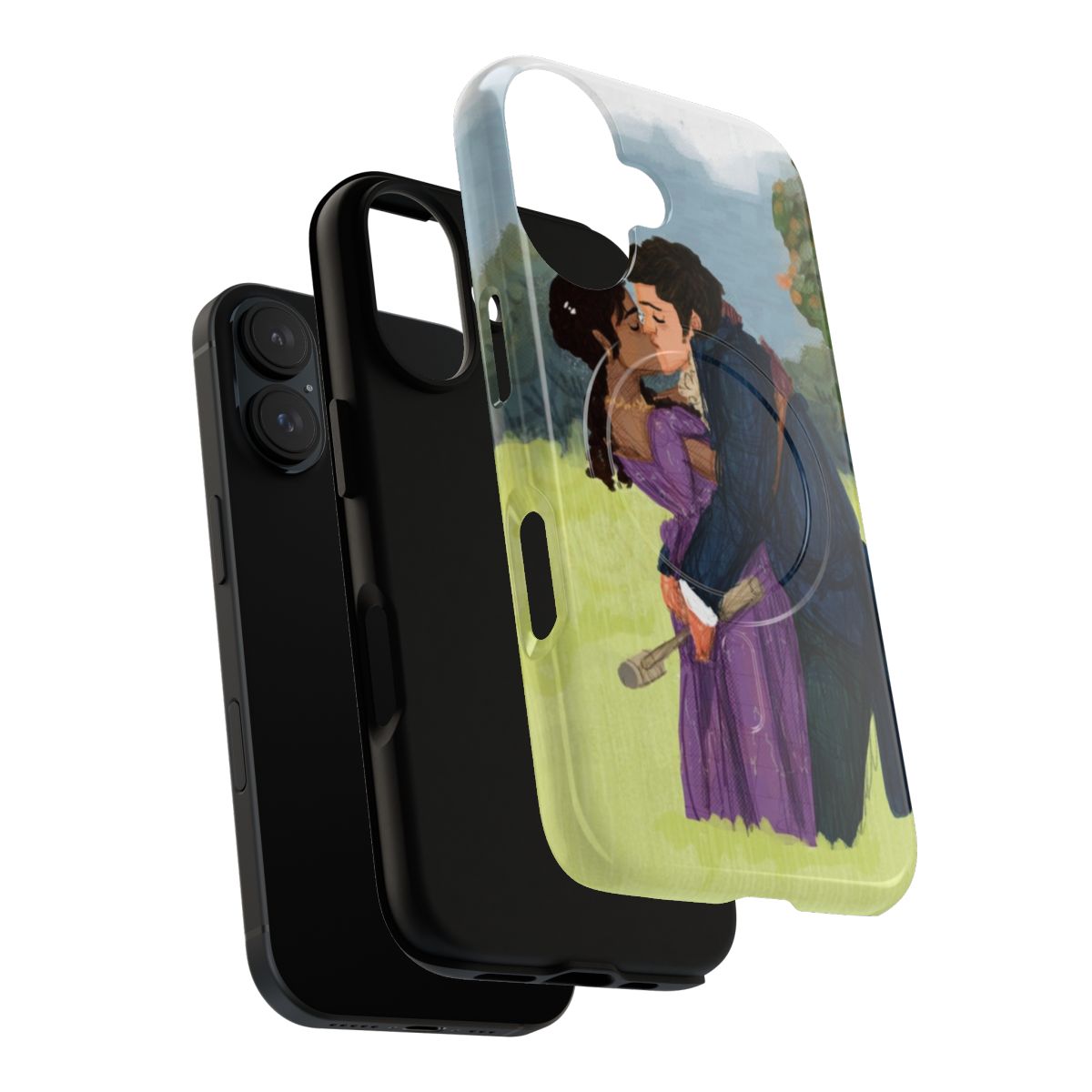 Bridgerton-inspired phone case featuring a cartoon couple kissing - Layers