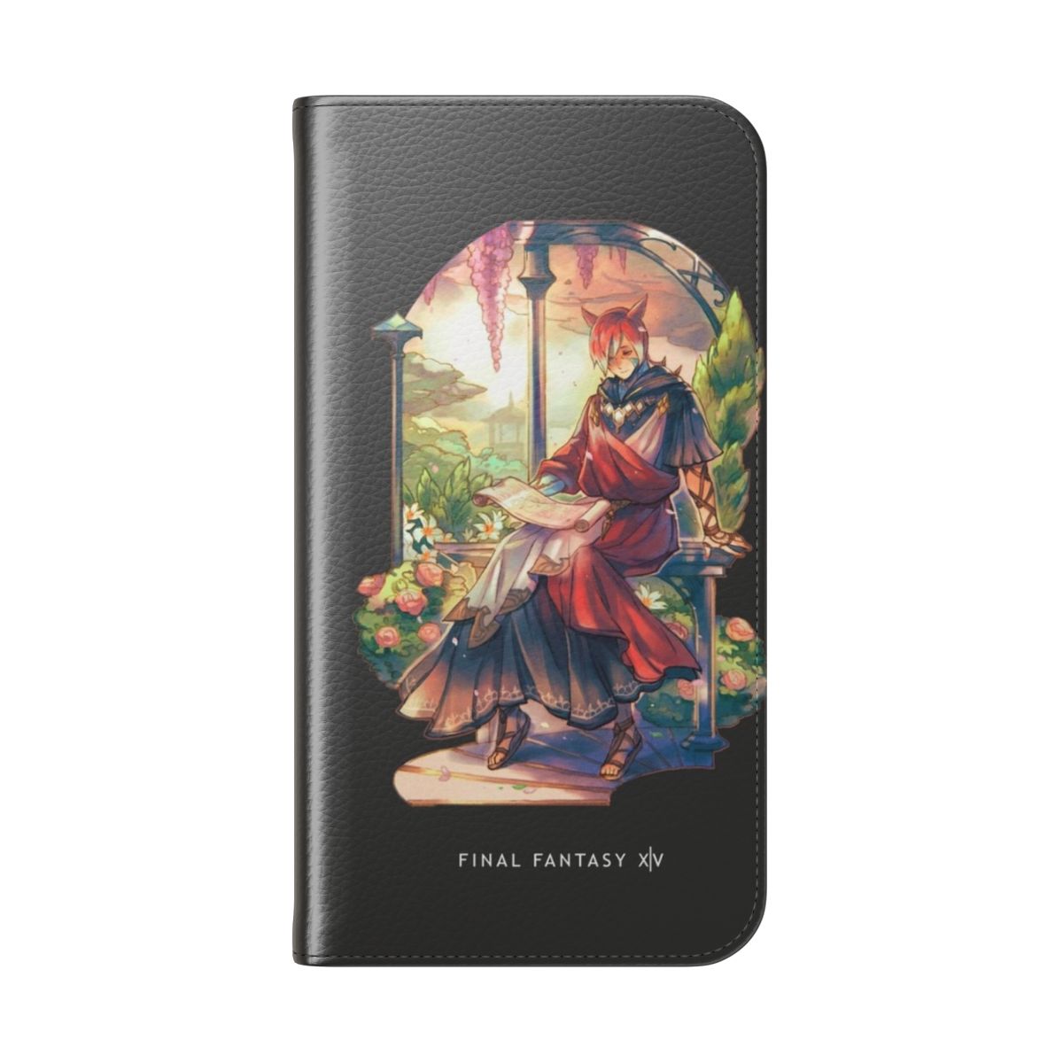 Serene Fantasy Flip Cover Phone Case with Crystal Exarch Garden Inspired Design - Folded Back