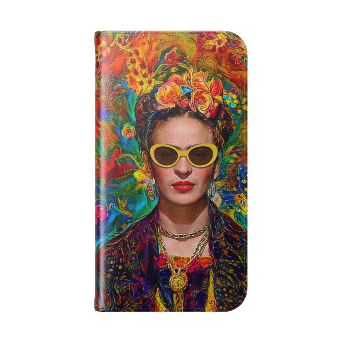 Vibrant phone case cover with Frida Kahlo inspired Mexican portrait artwork - Folded Back