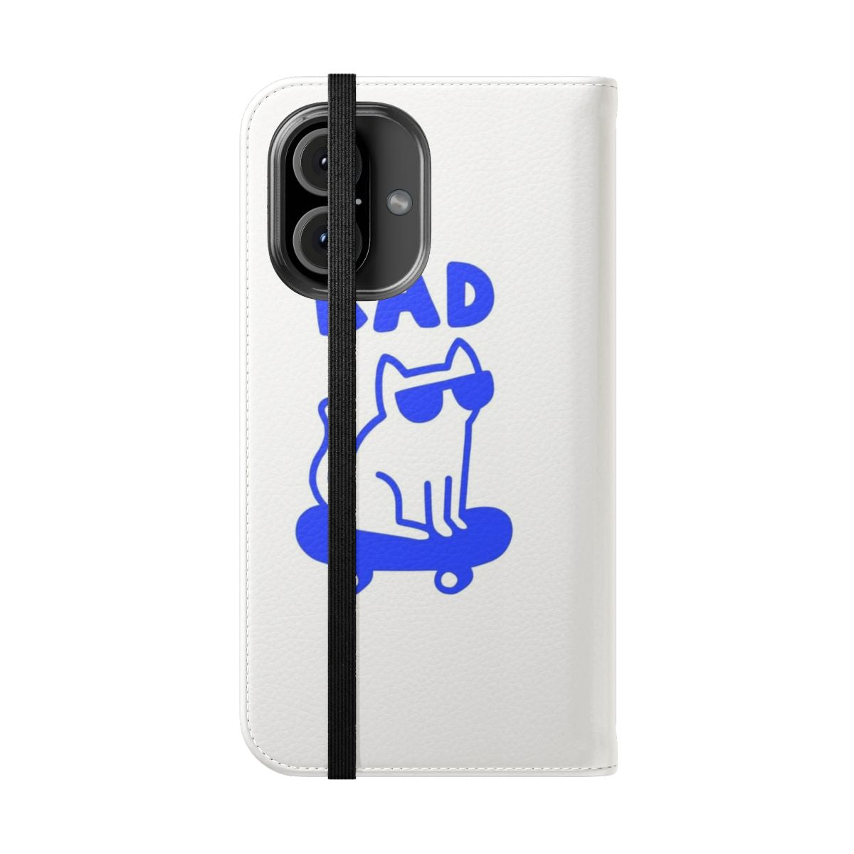 Stylish flip phone case with a radical cat design - Folded Front