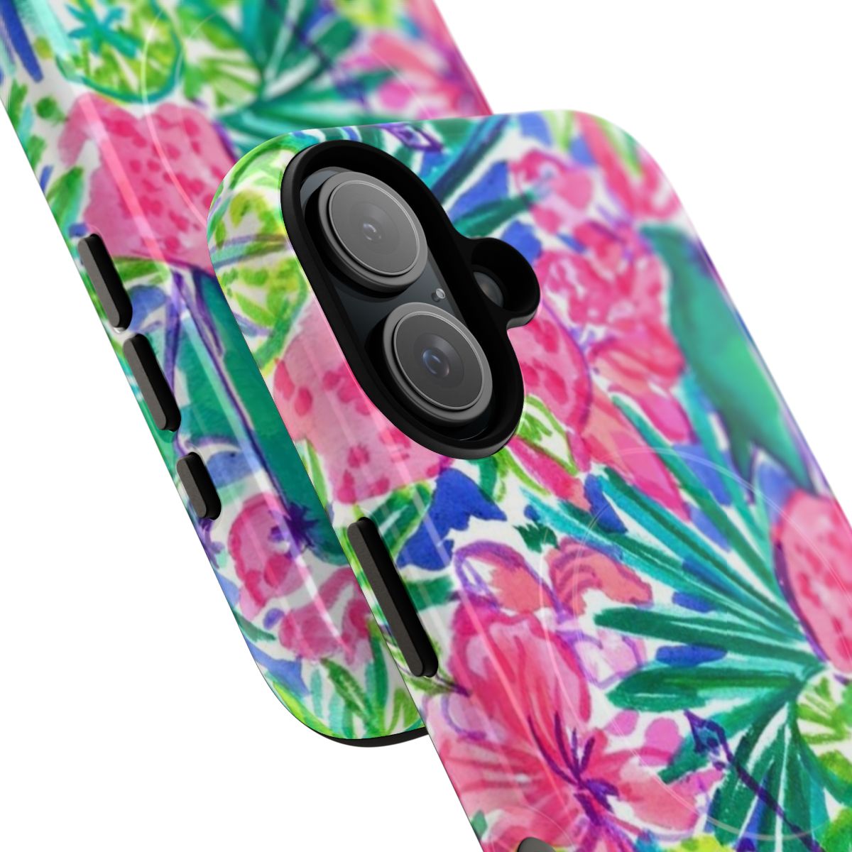 Floral island-themed magnetic tough phone case - Detail