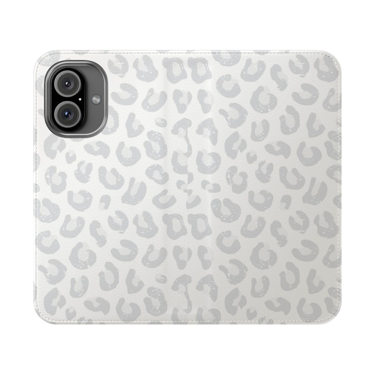 Leopard print flip cover phone case in silver gray and white