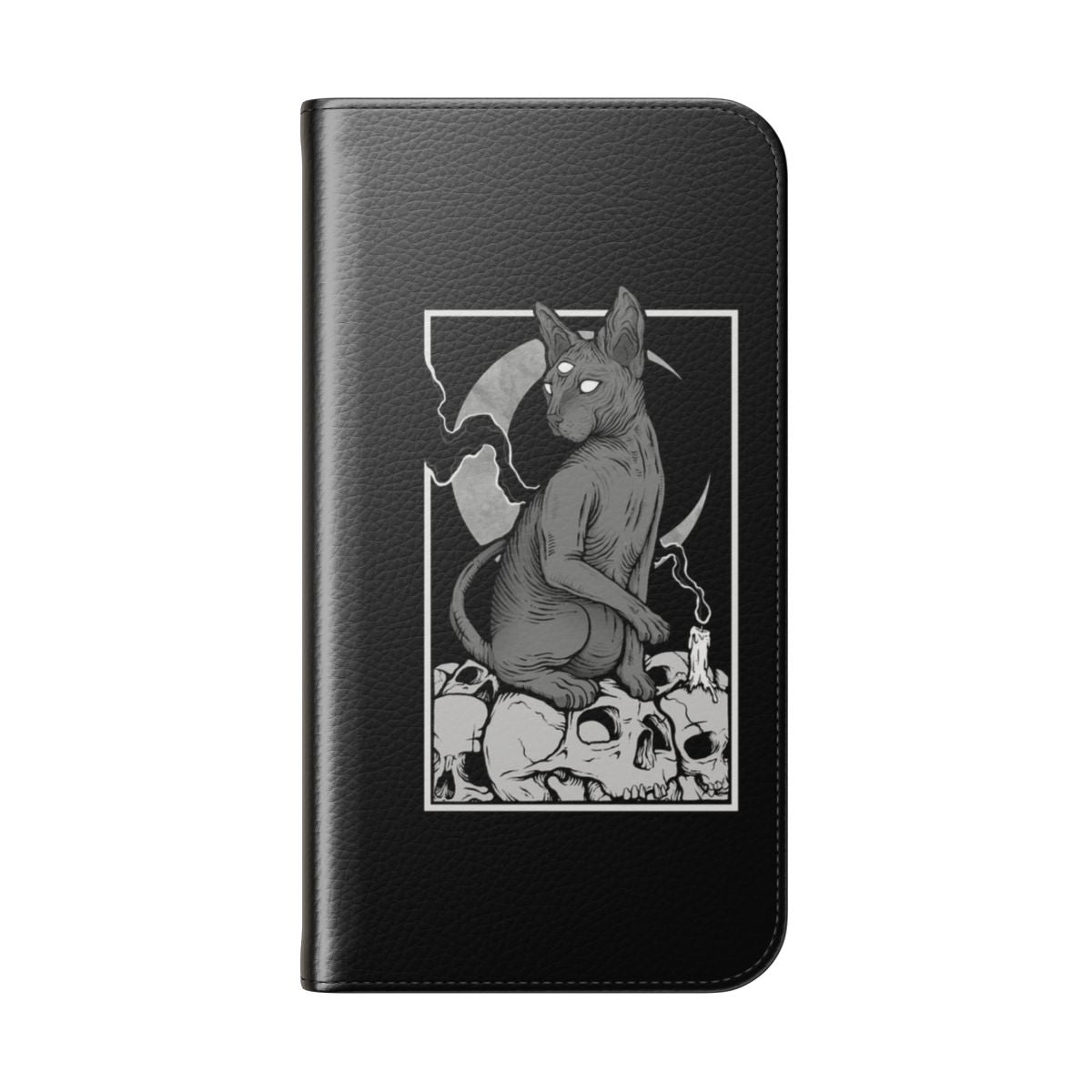 Mystical occult cat phone case with dark, gothic design - Folded Back